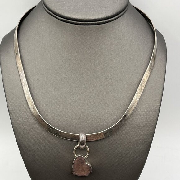 Silpada Sterling Silver 925 Choker Collar Torque Heart Pendant Necklace - Picture 6 of 11